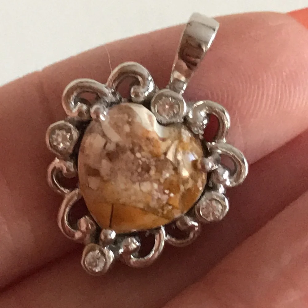 Sterling Silver Australian Jasper & White Topaz Heart Pendant - Picture 5 of 11